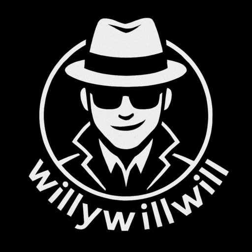 Picture of whitehat hacker with smirk and the name Willywillwill curved around the image on the lower half.
